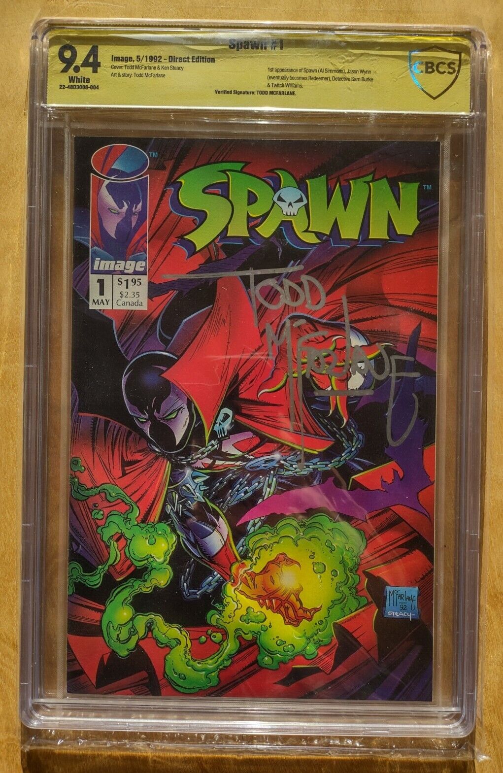 Spawn #1 CBCS 9.4 Signed by Todd McFarlane 1992 (NOT CGC)