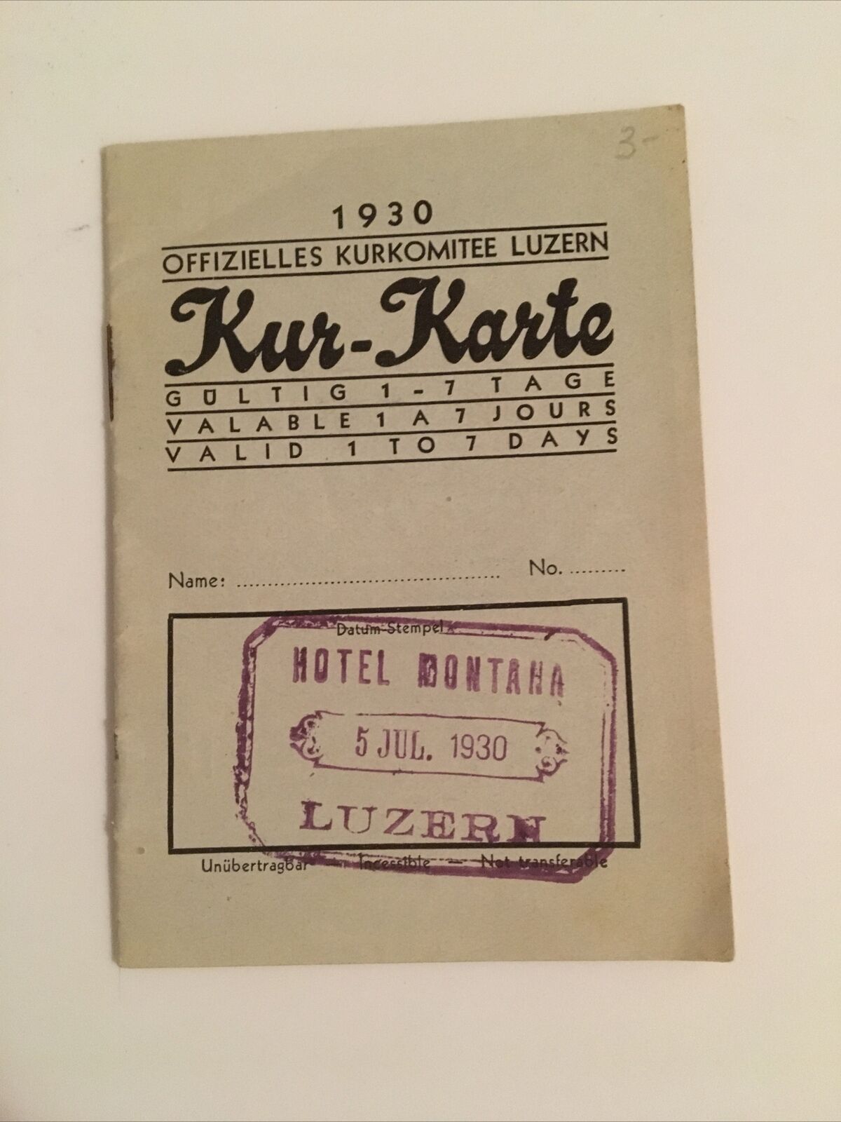 July 1930 Luzern Switzerland Kur-Karte Schiller Grand Hotel Brochure Great Shape