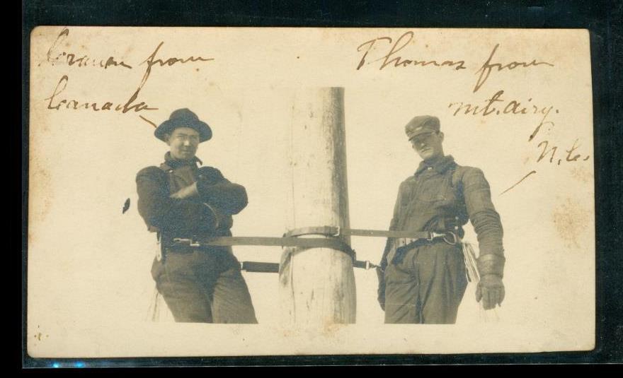 Vintage RPPC Postcard Lineworkers Stringing Line on Telephone Pole Canada NC