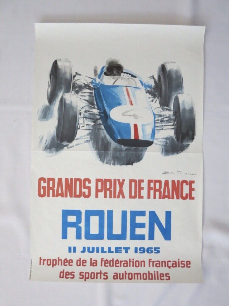 Poster Grand Prix de France Rouen Car Racing Event 1965 Vintage Original