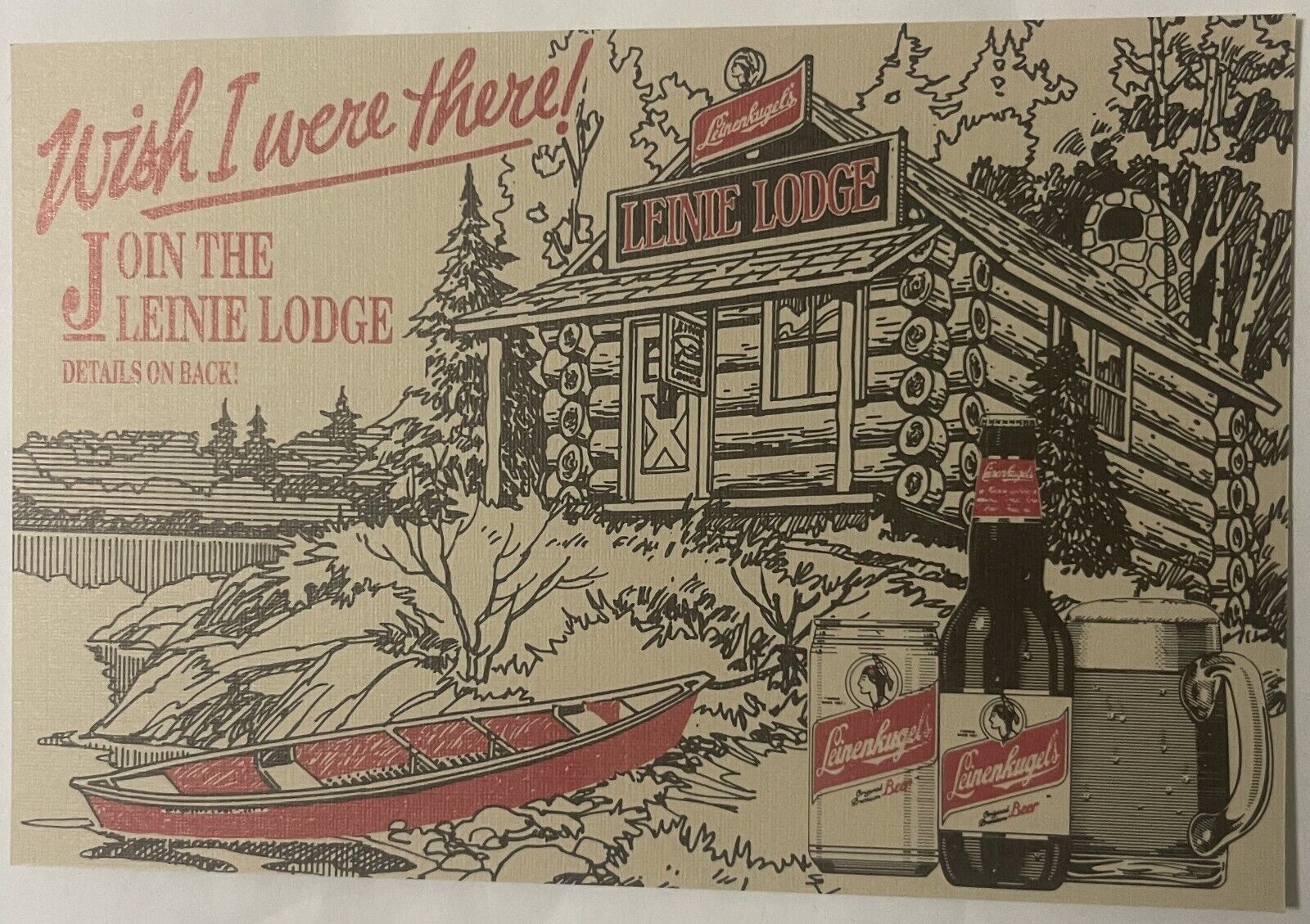 Vintage Leinenkugel's Beer, Leinie Lodge Membership Postcard Chippewa Falls, WI