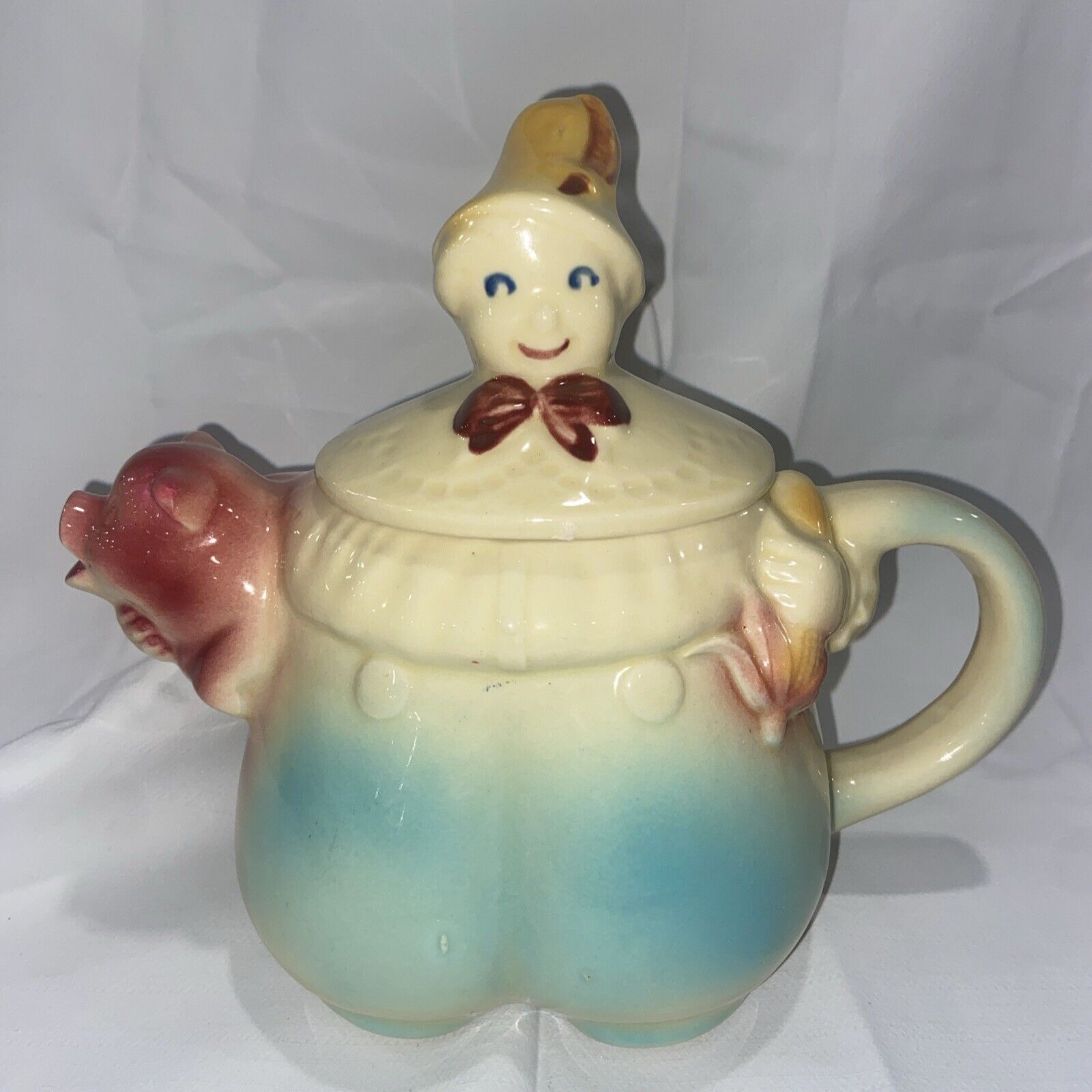 Vtg Shawnee Pottery Tom The Pipers Son Teapot w Lid Colorful USA 1940 Pig