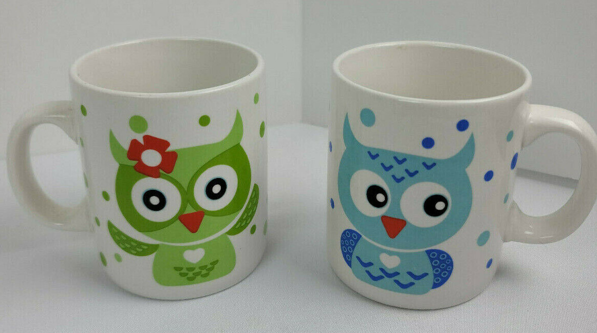 LTD Commodities OWL Design Set of 2 Ceramic Coffee Mug Cup 