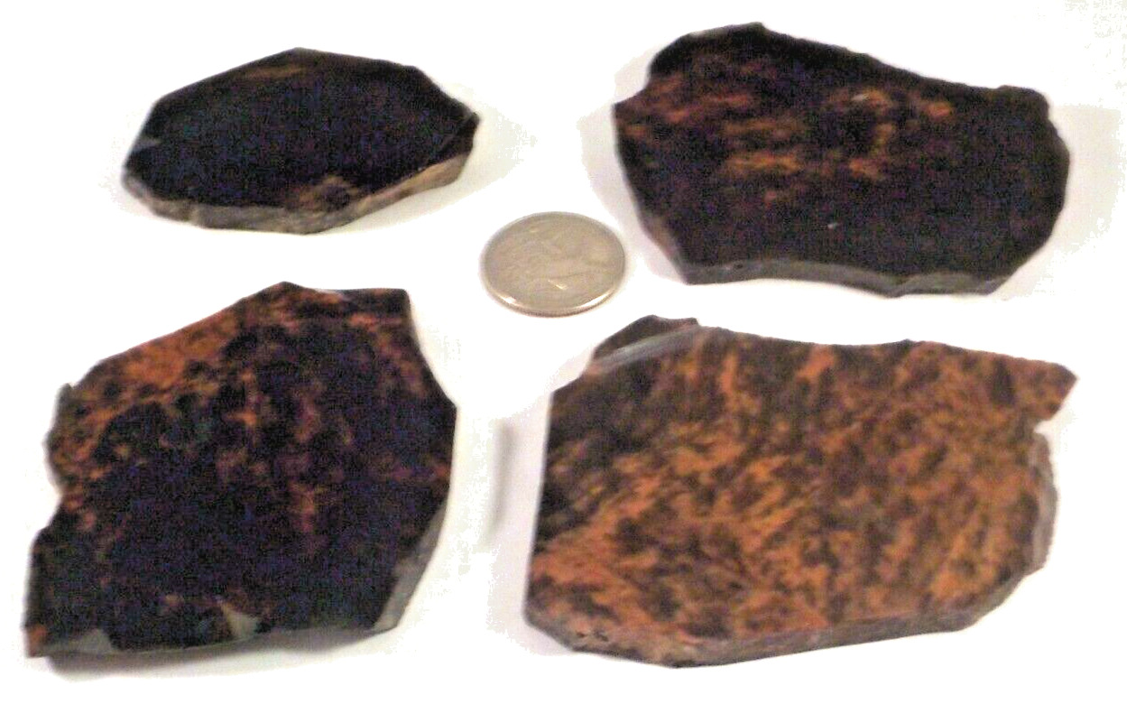 4 More Beautiful Mahogany Obsidians Total 7.1 Ounces Estate 1st pic wet #3513