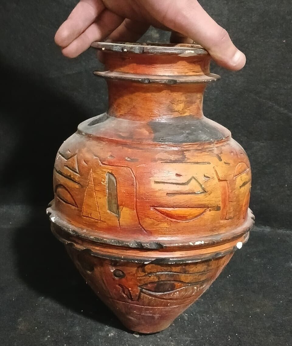 Ancient Egyptian Artifacts Antique Vase With Writing Hieroglyphic Pharaonic BC