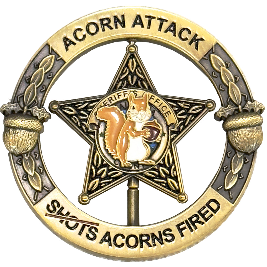 EL17-001 Okaloosa Deputy Sheriff Acorn Shots Fired Squirrel Spinner Challenge Co