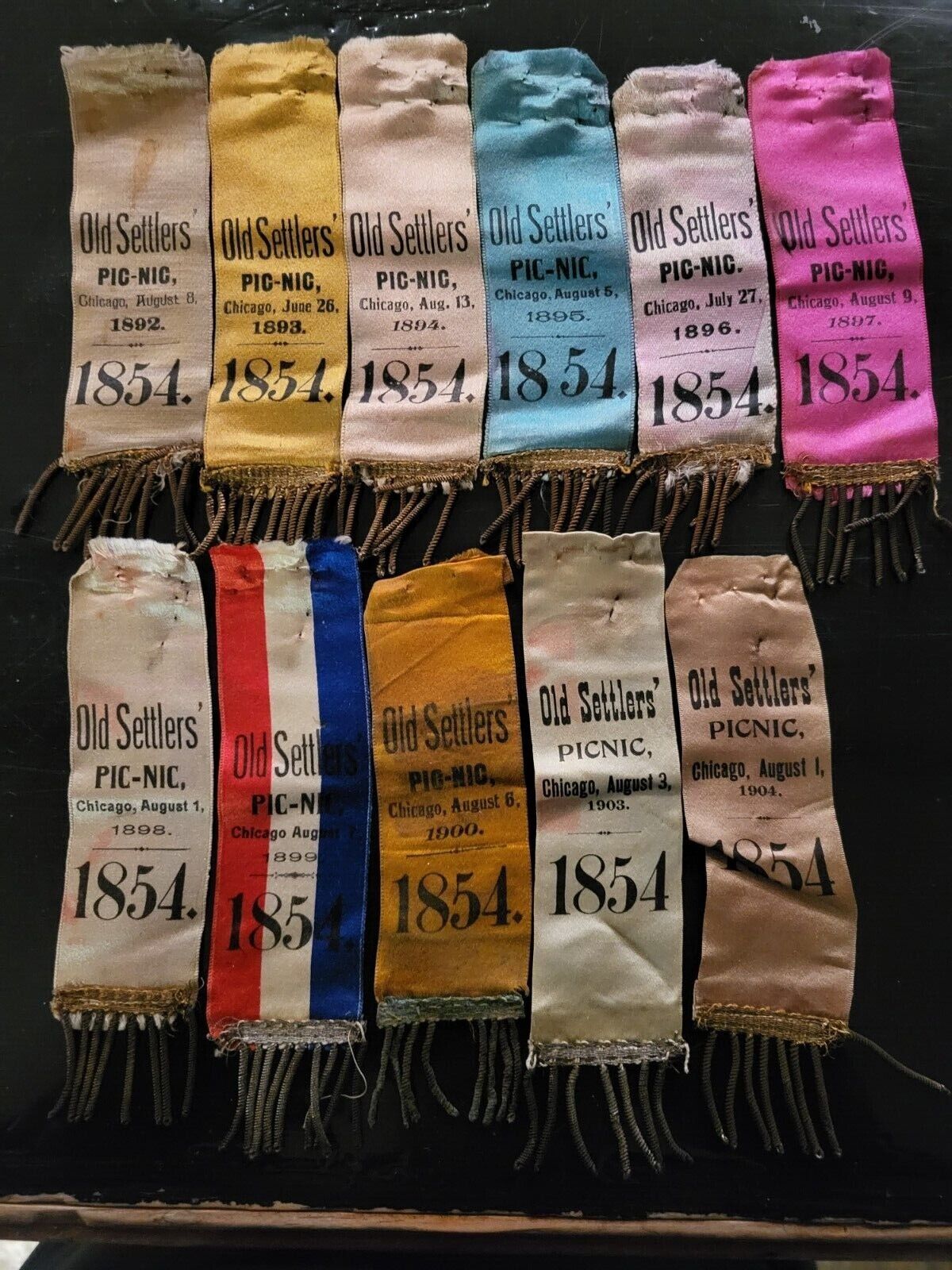 *RARE (20) DIFFERENT 1881-1904 CHICAGO OLD SETTLERS' PIC-NIC PICNIC RIBBONS 1854