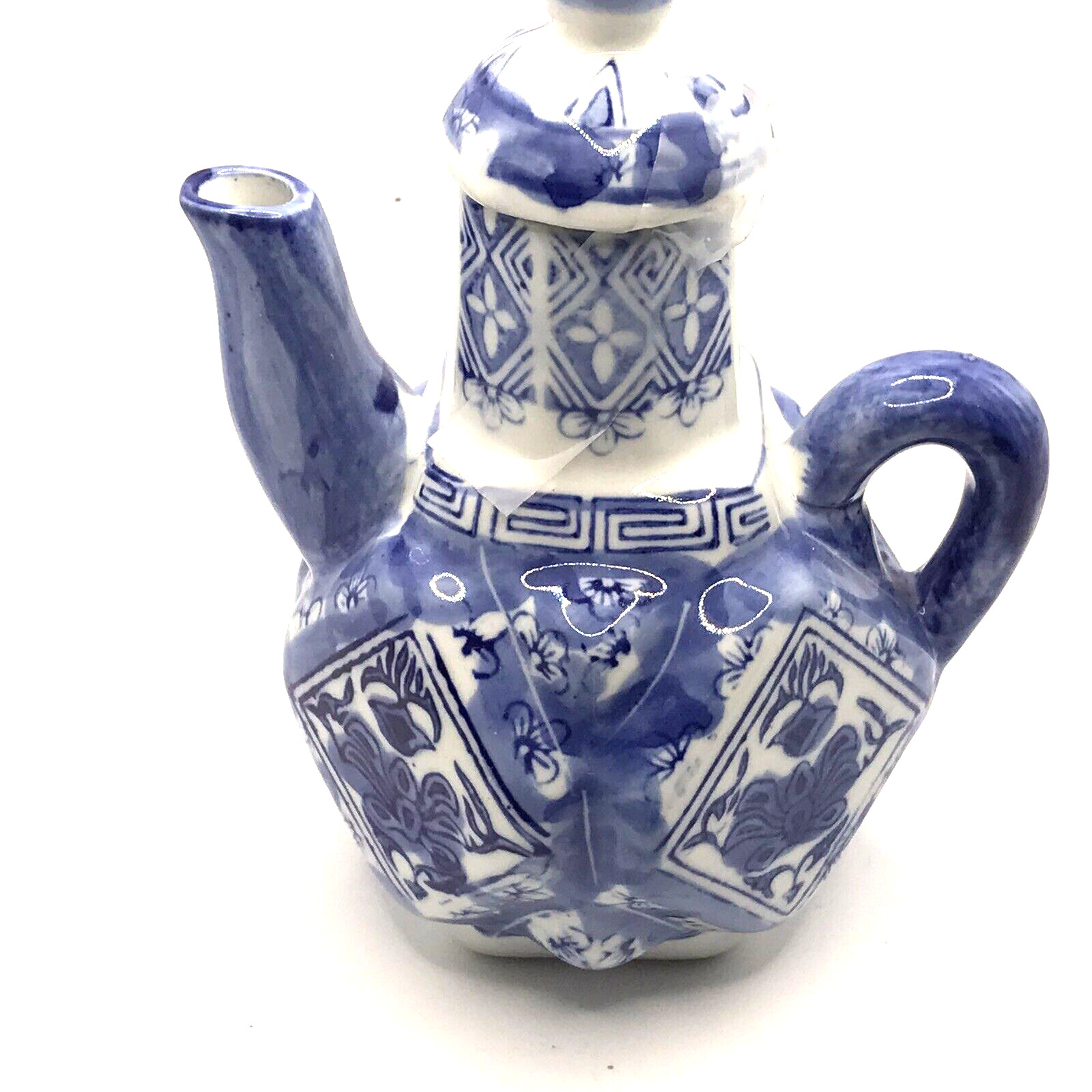 Teapot   Blue White Angular Shape Oriental Porcelain  7 1/2\