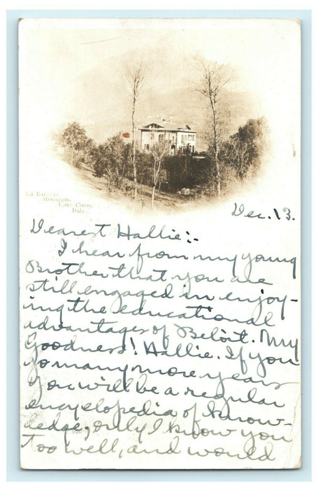 1914 La Bargesa Menaggio Lake Como Italy RPPC Photo Posted Antique Postcard