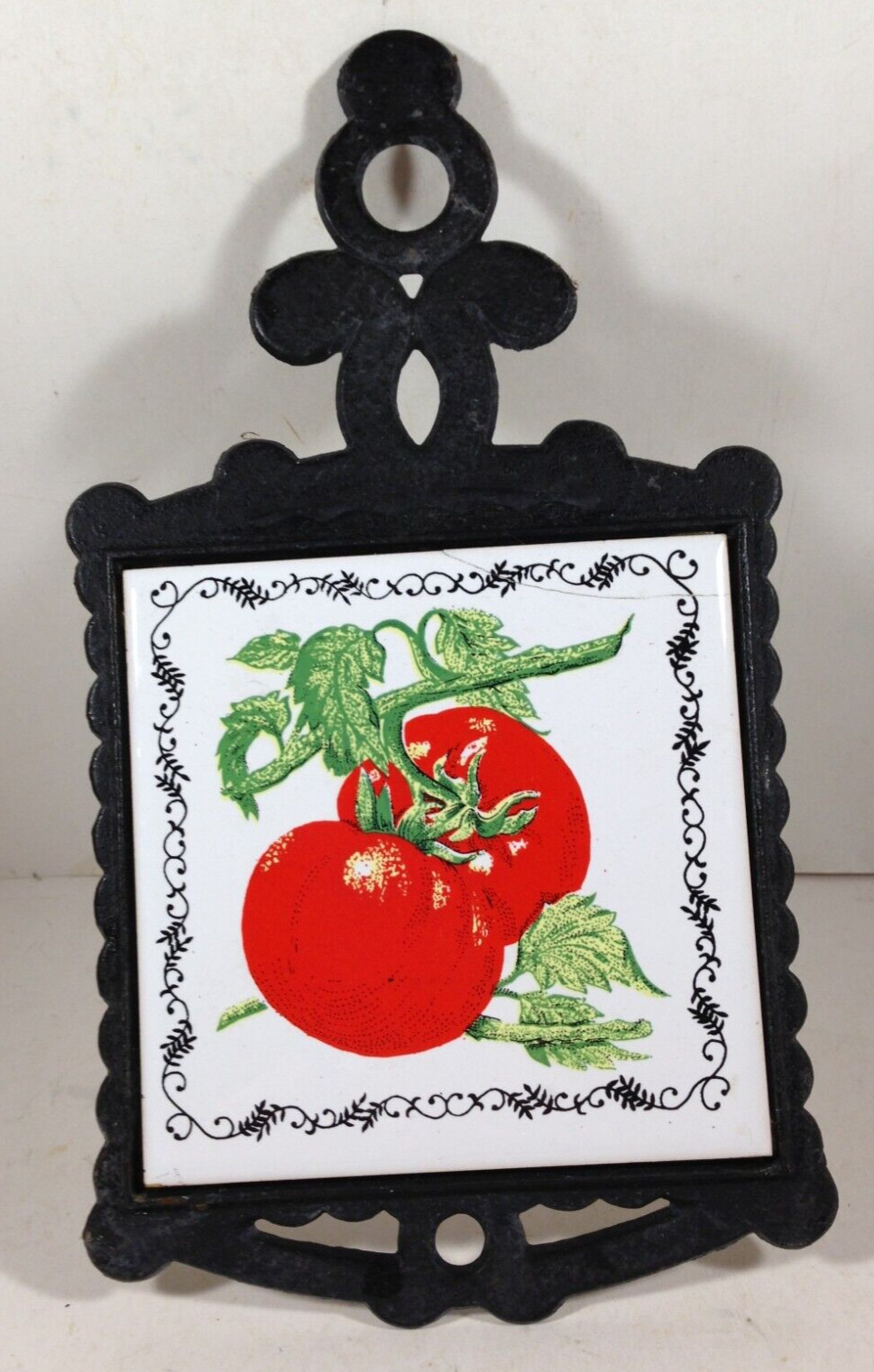 Vintage Cast Iron Tile Trivet Tomato Vegetable Design