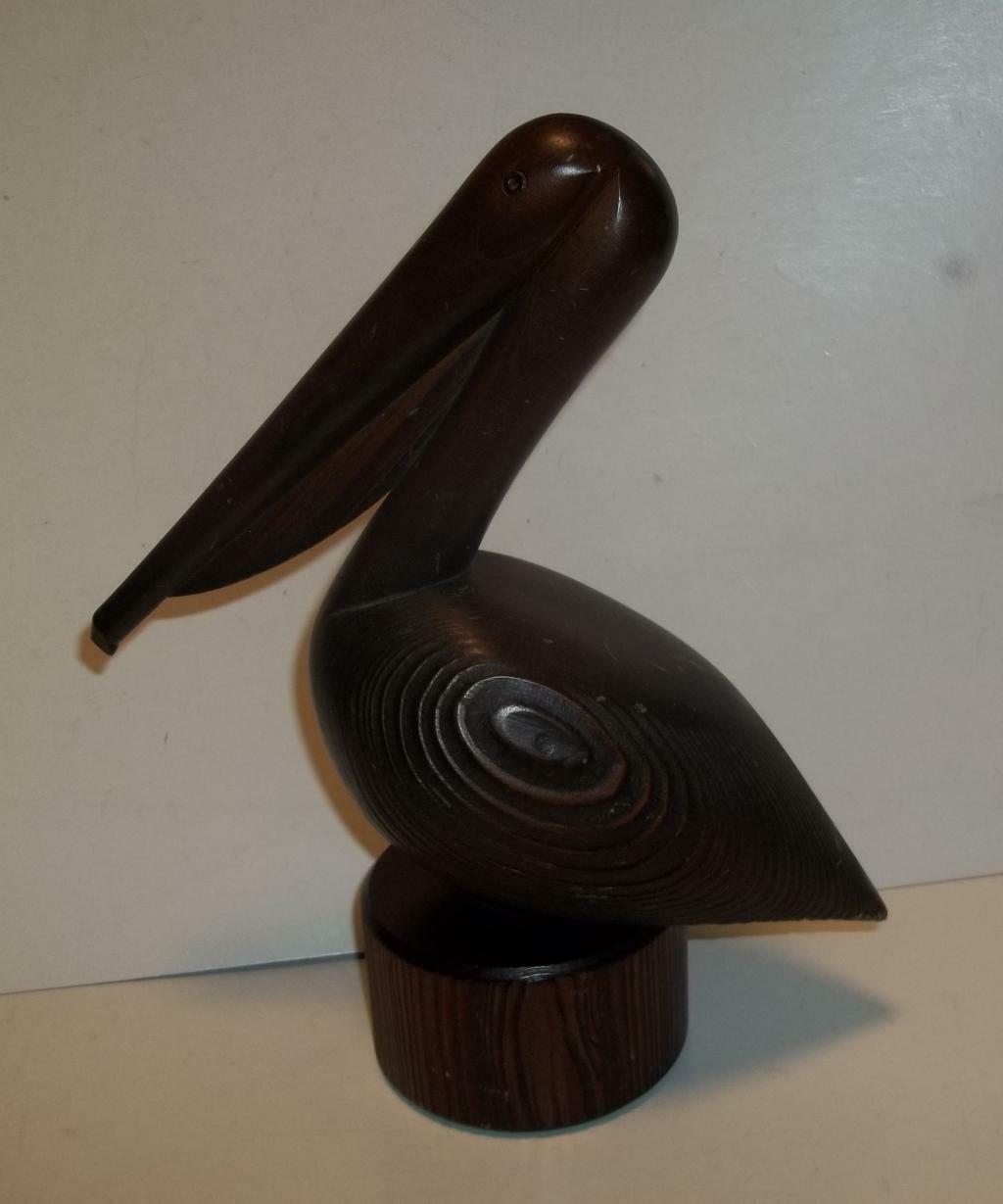 Dark Mahogany Finish Wooden Pelican Bird- 9 1/2\