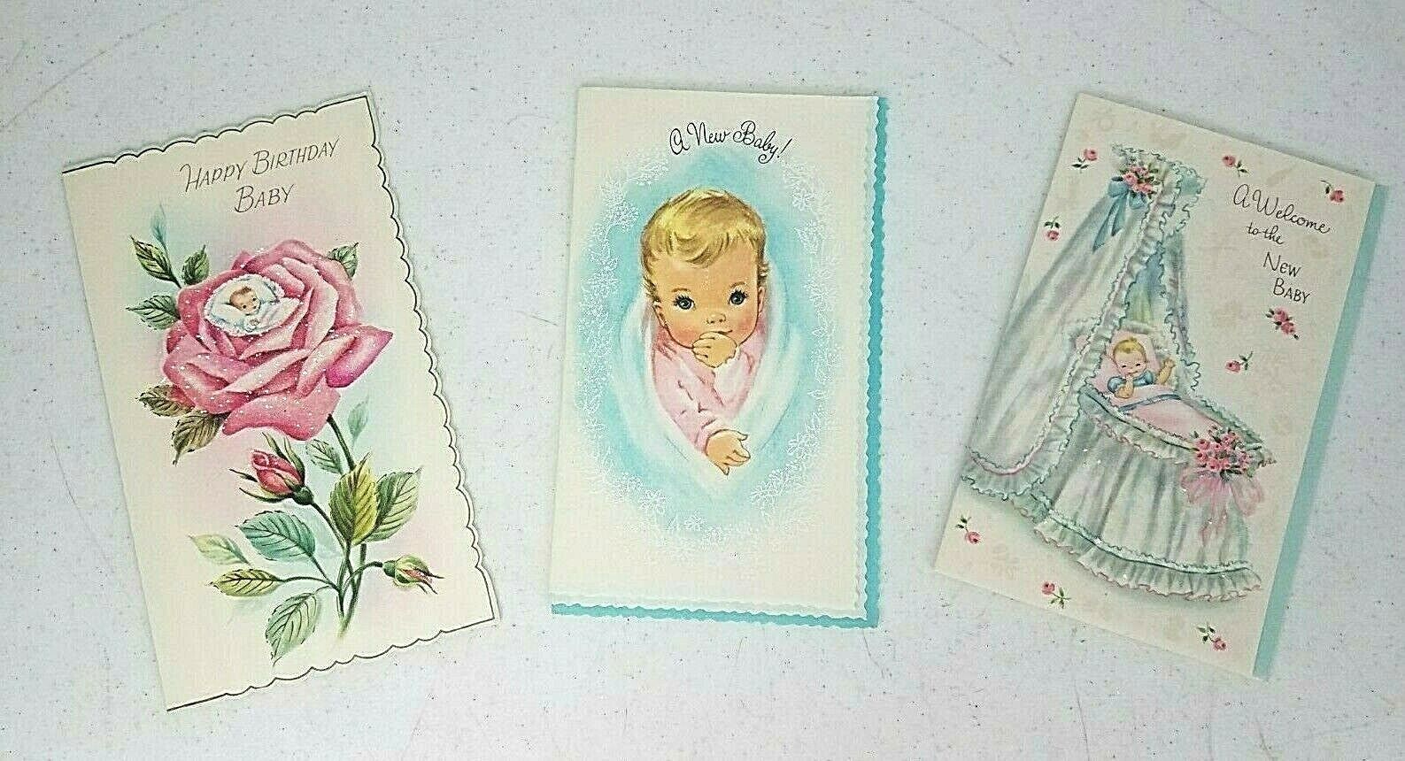 Vintage New Baby Greeting Cards ~ Lot of 3 ~ New & Unused ~ Mid-Century