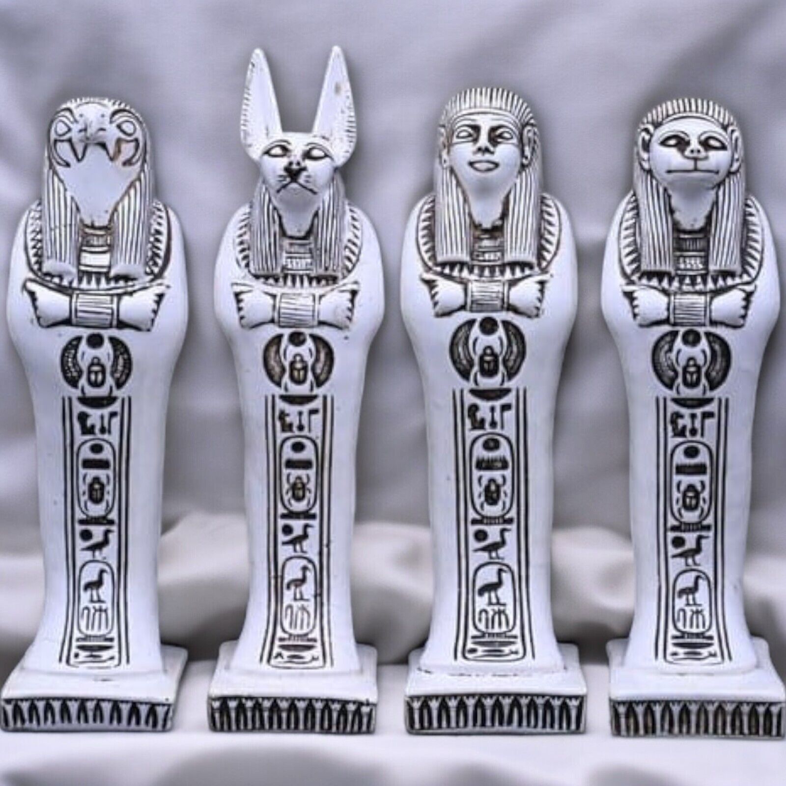 UNIQUE ANCIENT EGYPTIAN ANTIQUITIES 4 Statues Sons Of God Horus Handmade Rare BC