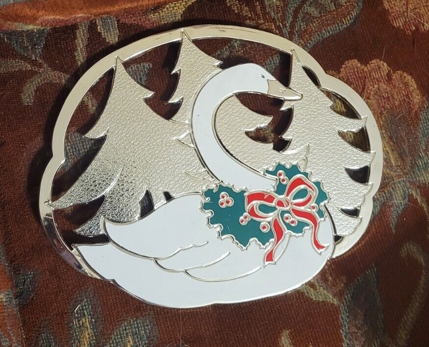 Vtg Wm A Rogers Silverplate Footed Holiday Trivet Swan