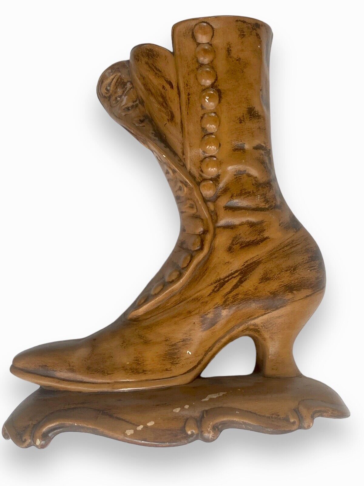 Vintage Brown High Heel Boot Statue Table Vase Home Decor