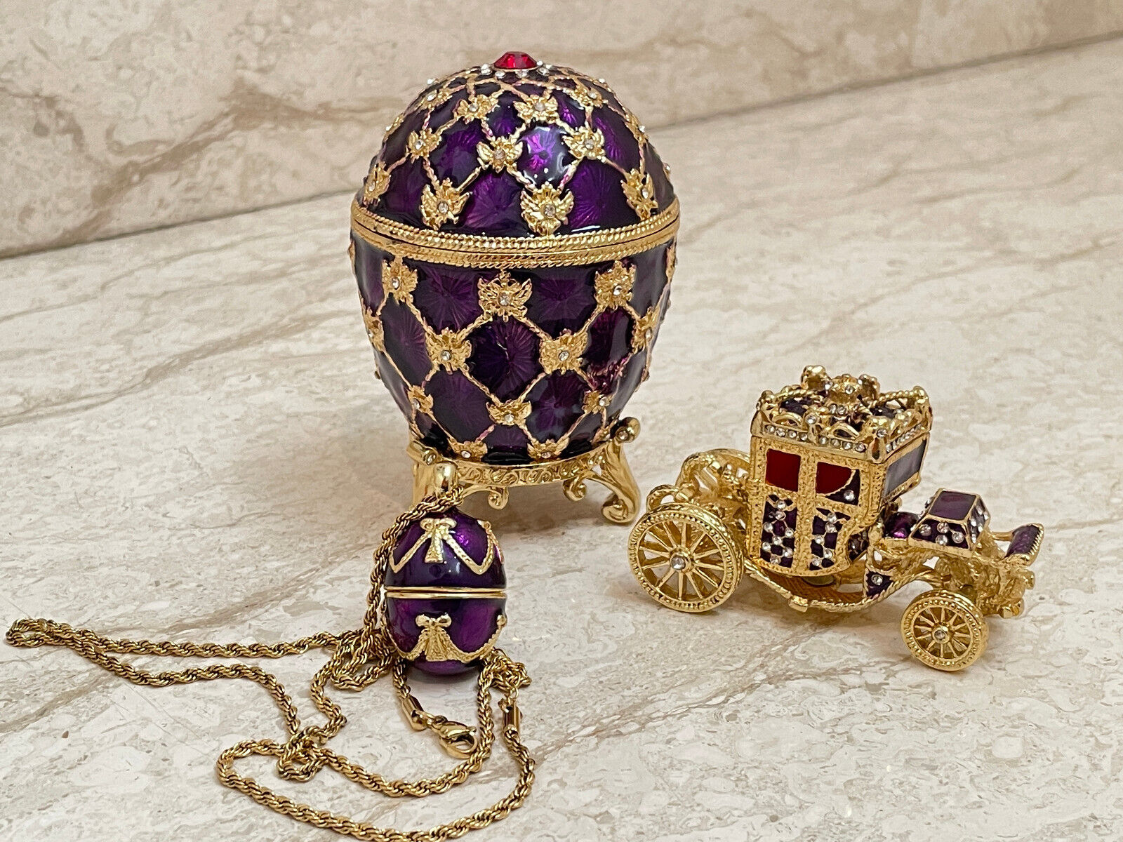 Faberge egg Trinket & Faberge Necklace jewelry box SET Christmas gift Fabergé