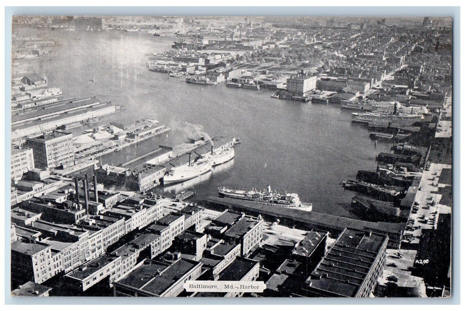Baltimore Maryland MD Postcard Bird\'s Eye View Of Harbor c1930\'s Vintage