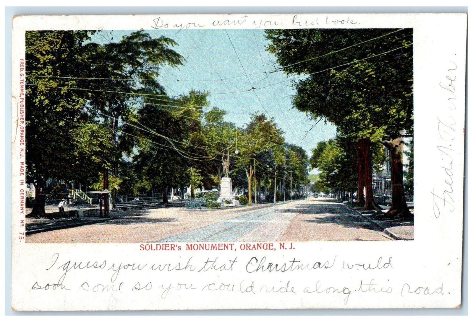 1905 Soldier\'s Monument Roadside Orange New Jersey NJ Posted Vintage Postcard