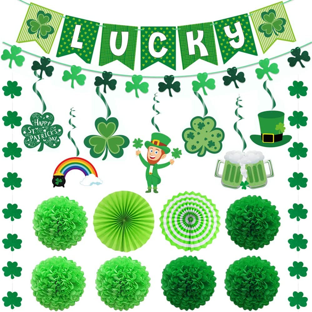 St Patricks Day Decorations, St Patricks Day Decor Set with 1 Lucky Banner, 1 Fe
