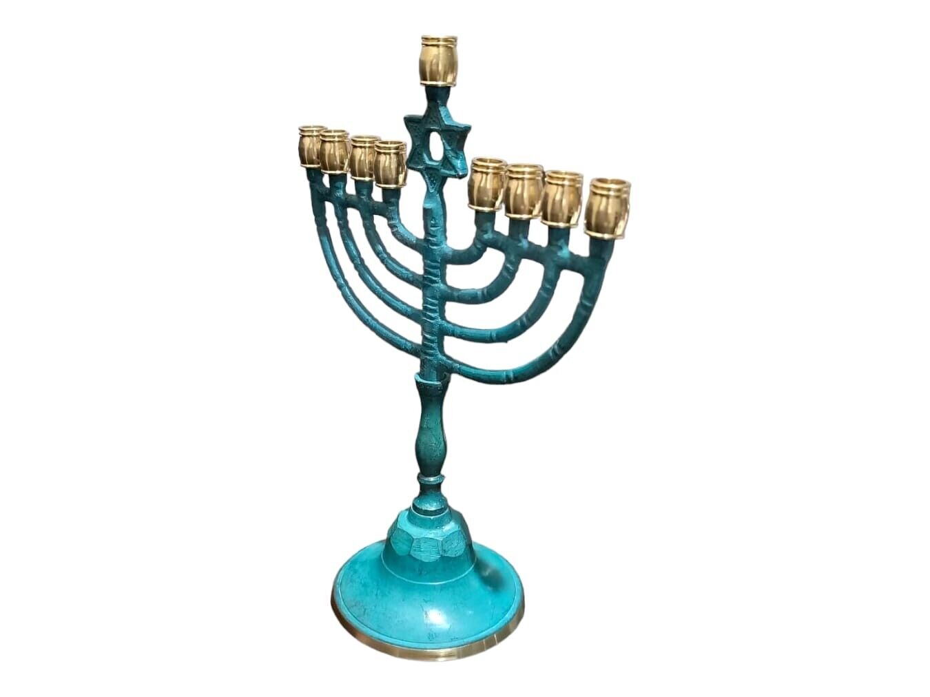 Hanukkah Menorah Star Of David Hanukia 9 Branches Patina Brass Chanukah Candle