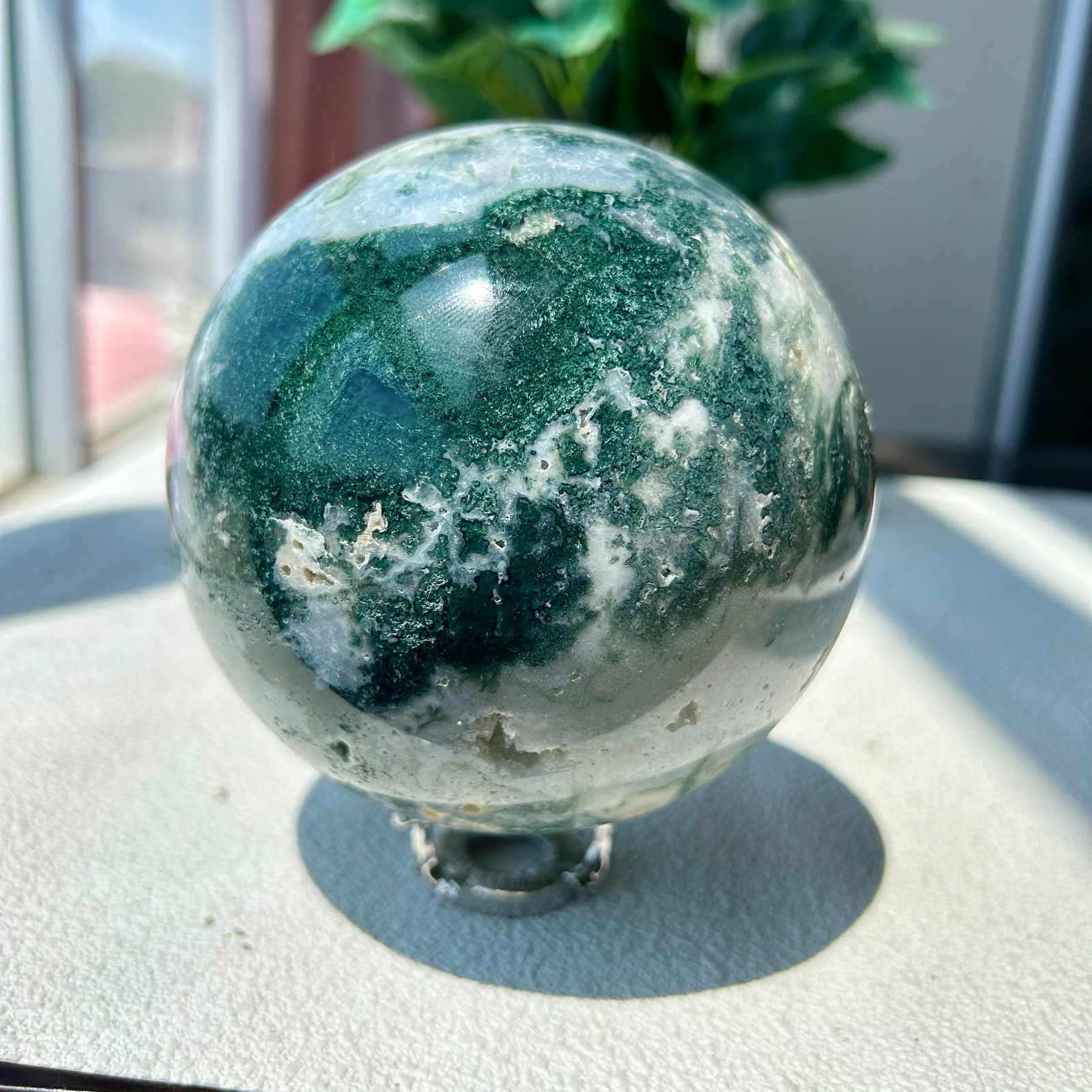 1770g Natural Moss Agate Quartz Crystal Sphere Display Healing Decor 27th 105mm