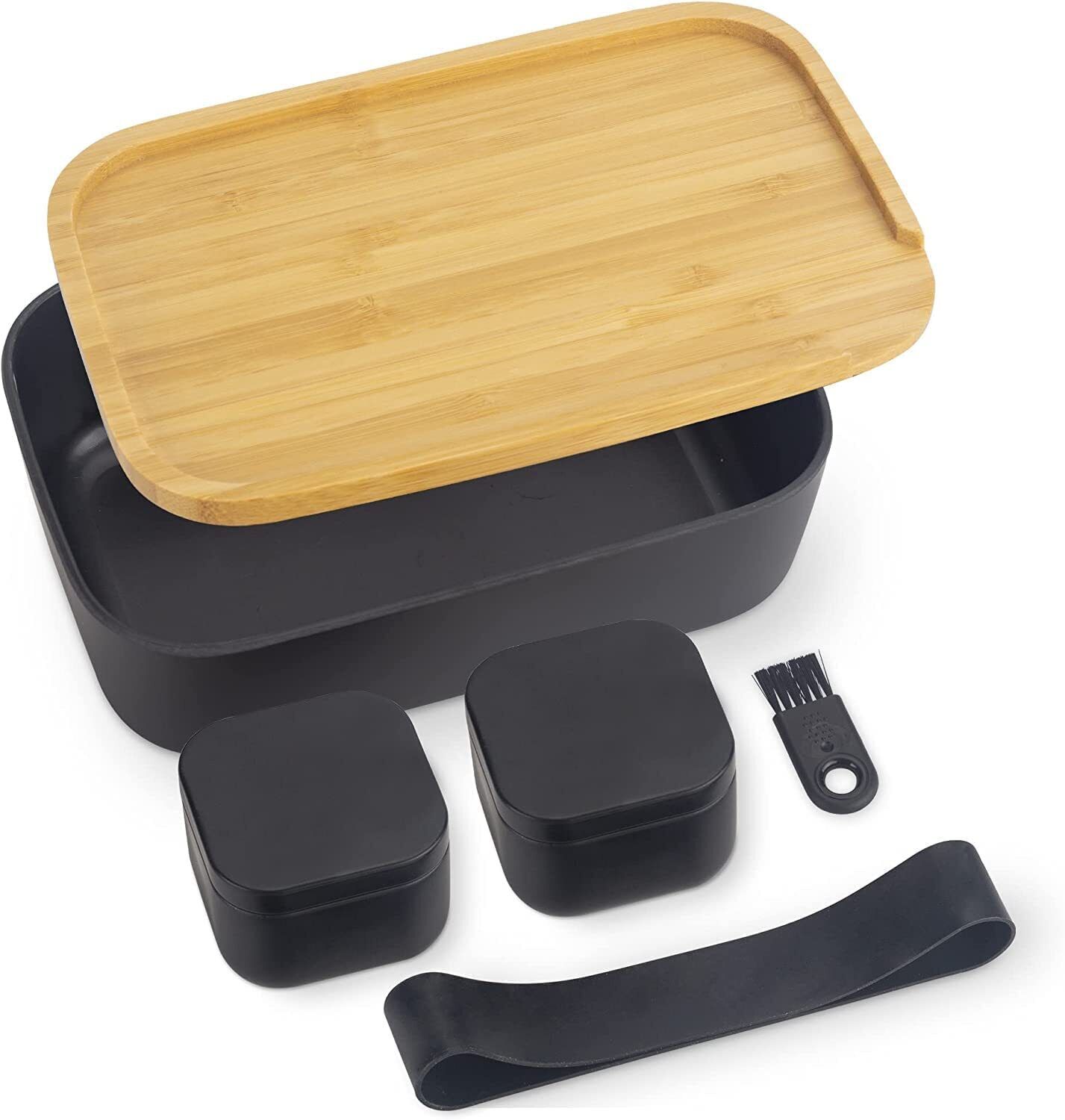 Small Box with Bamboo Tray Portable Storage Box with Sealing Jar and Retracta...