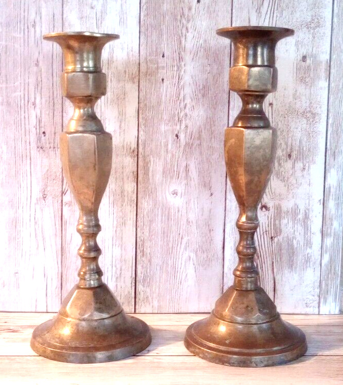 Candleholders 2 Vintage Brass Tapers Patina 7\
