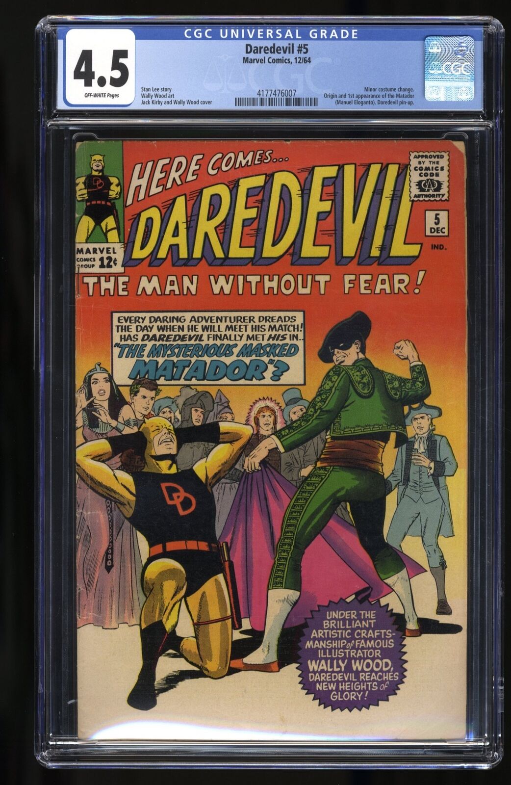 Daredevil #5 CGC VG+ 4.5 Off White 1st Appearance of Matador Stan Lee
