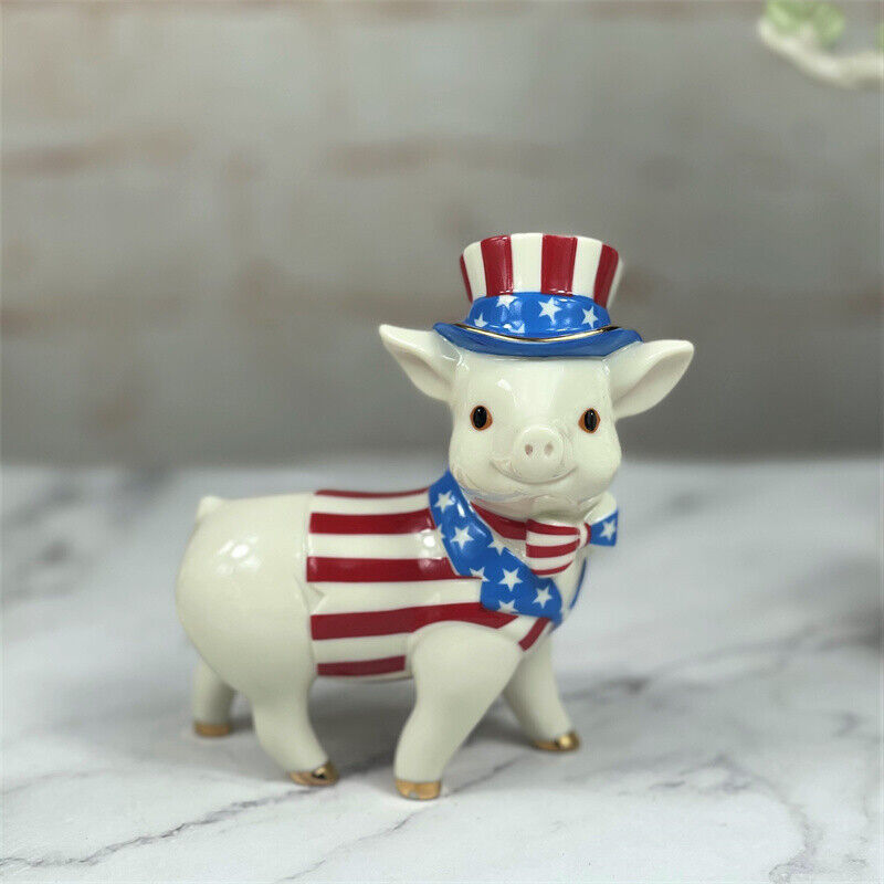 Lenox American Flag Costume Pig Ceramic Ornament Statue