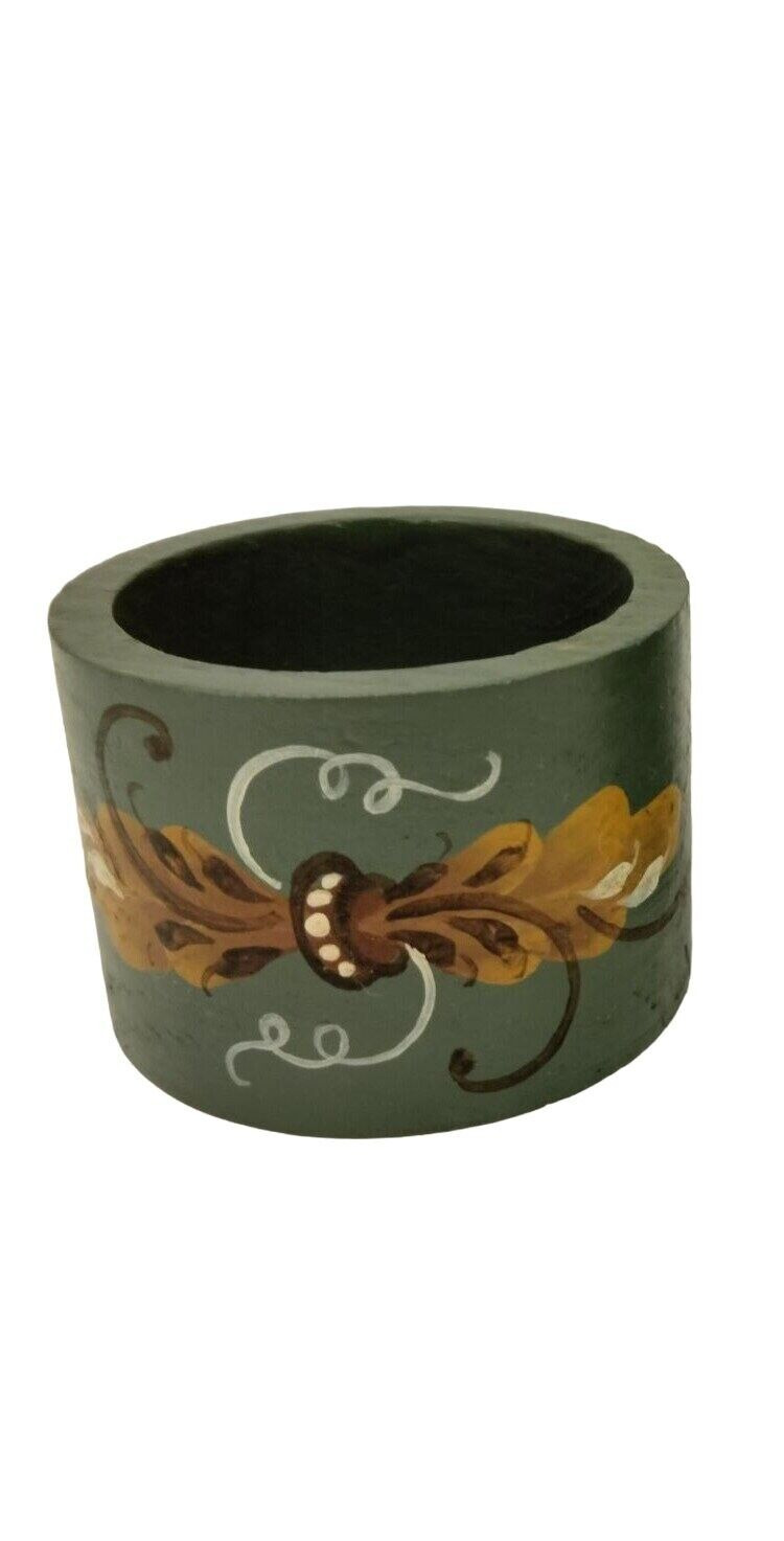 Dutch Tolle Hand Painted Wood Napkin Ring Wrap Blue Craft