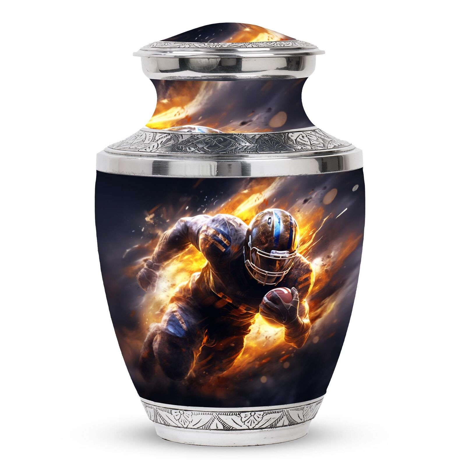 Flaming Football Player Charging Ahead Burial Urns Large 10