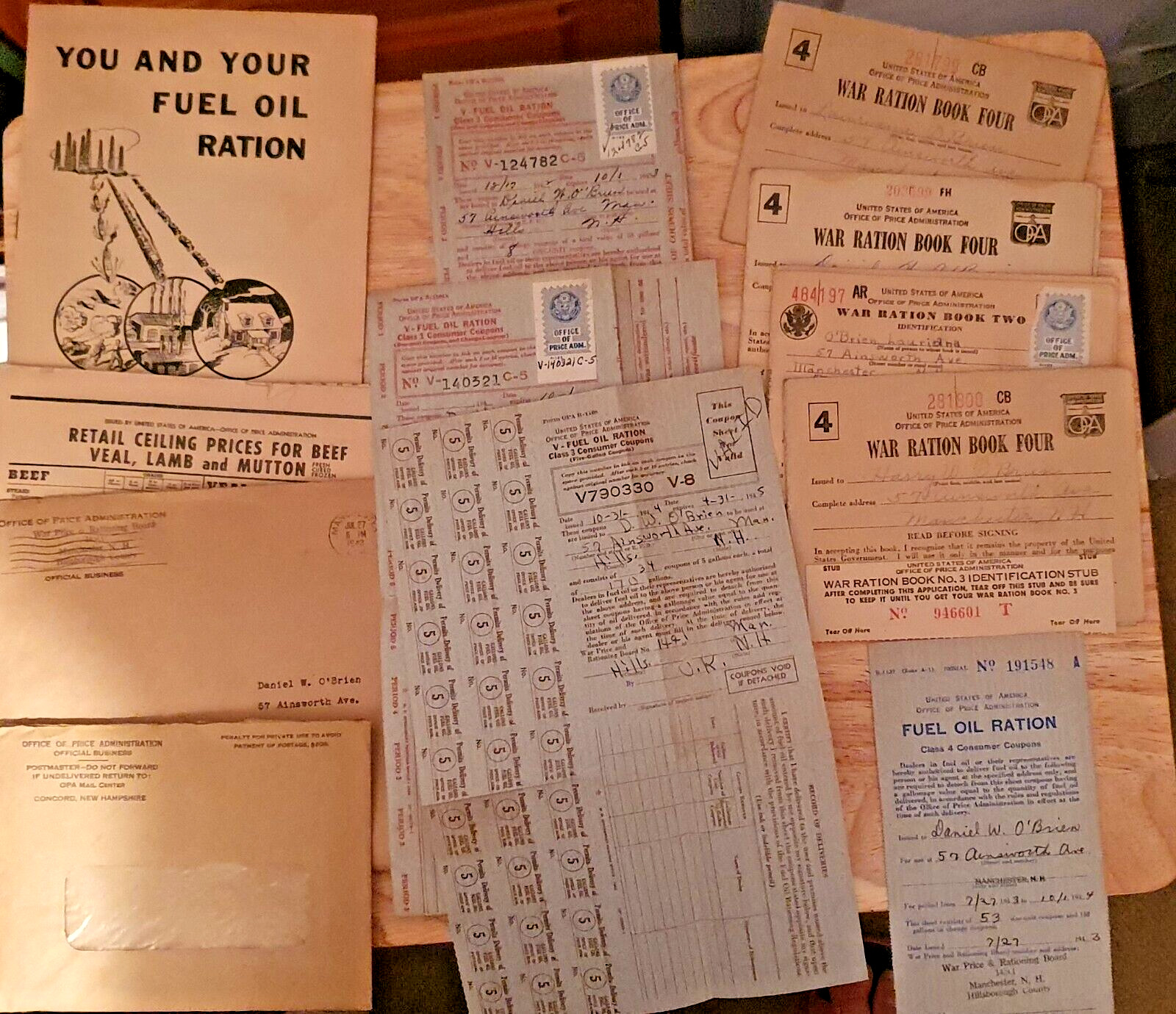 WWII MILITARY PAPERWORK FUEL AND FOOD RATIONS, PUBLICATIONS IN ORIGINAL ENVELOPE