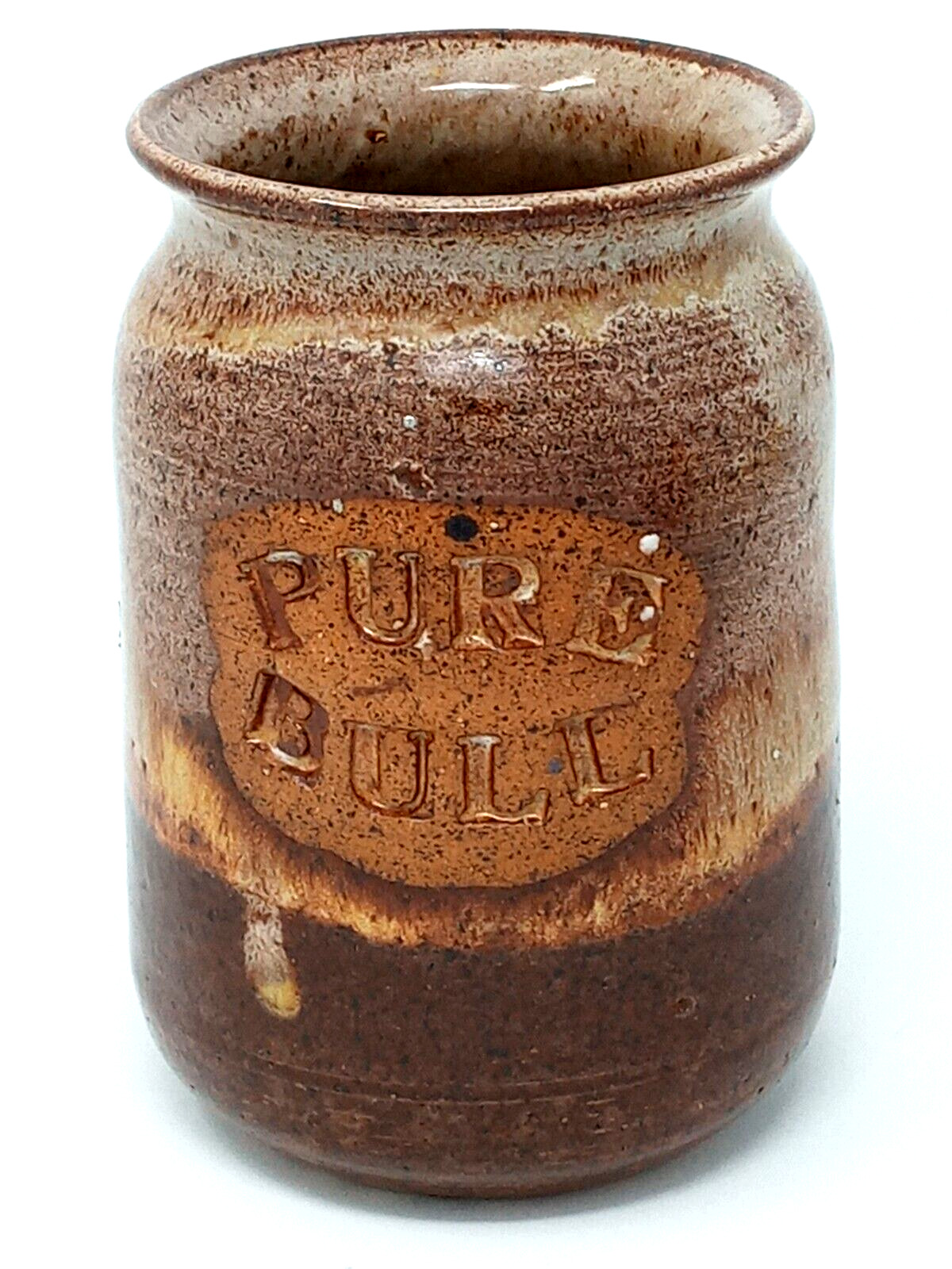 Pure Bull Stoneware pottery Drip Glaze storage jar brown euc