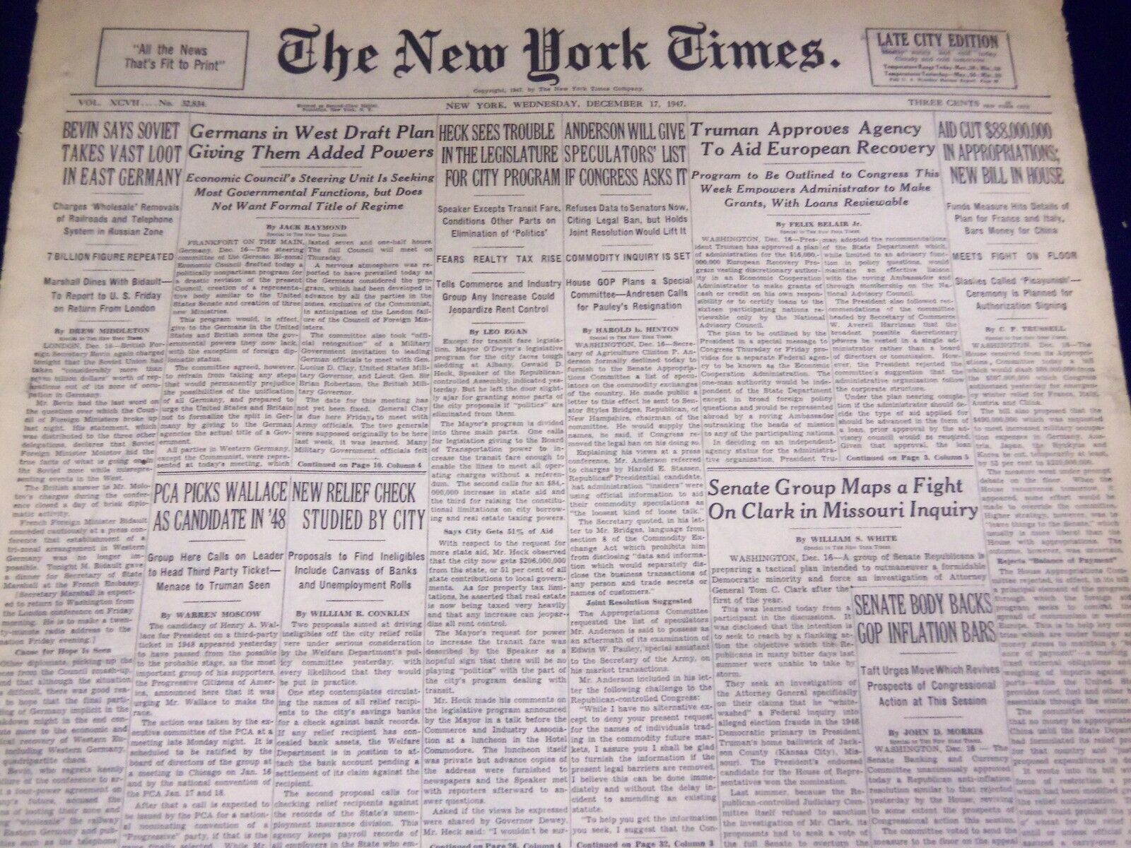 1947 DECEMBER 17 NEW YORK TIMES - TRUMAN TO AID EUROPEAN RECOVERY - NT 3296