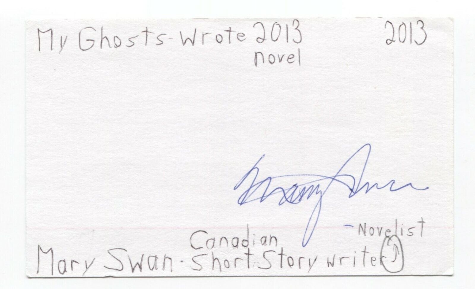 Mary Swan Signed 3x5 Index Card Autographed Signature Author Writer The Deep