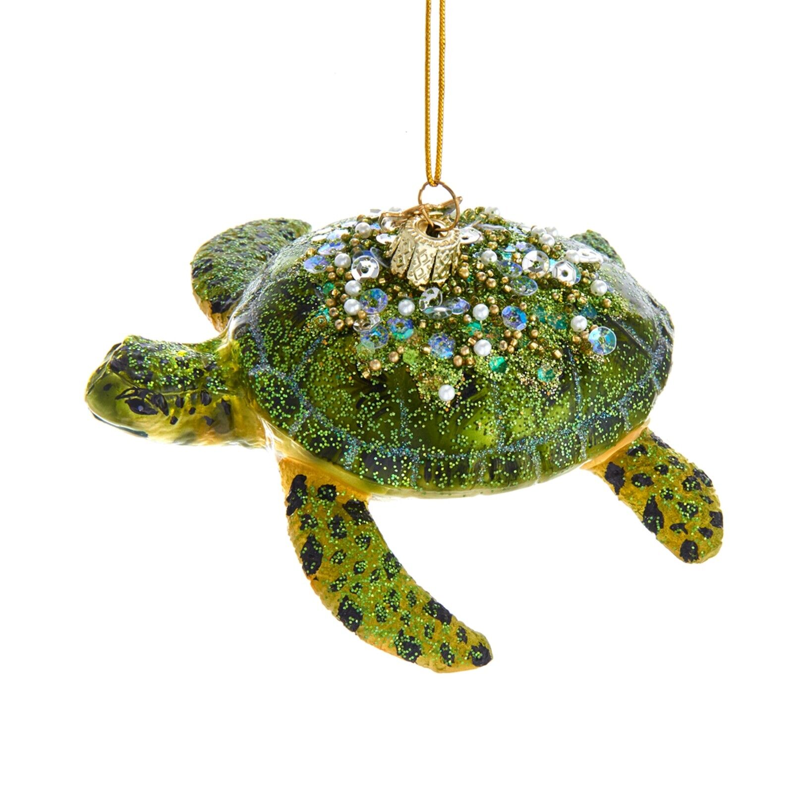 Noble Gems Green Sea Turtle Encrusted Christmas Holiday Ornament 4 Inches