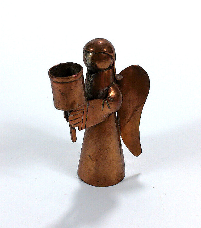 Vintage Small Copper Angel Candleholder Mid-Century Modern 2.5\