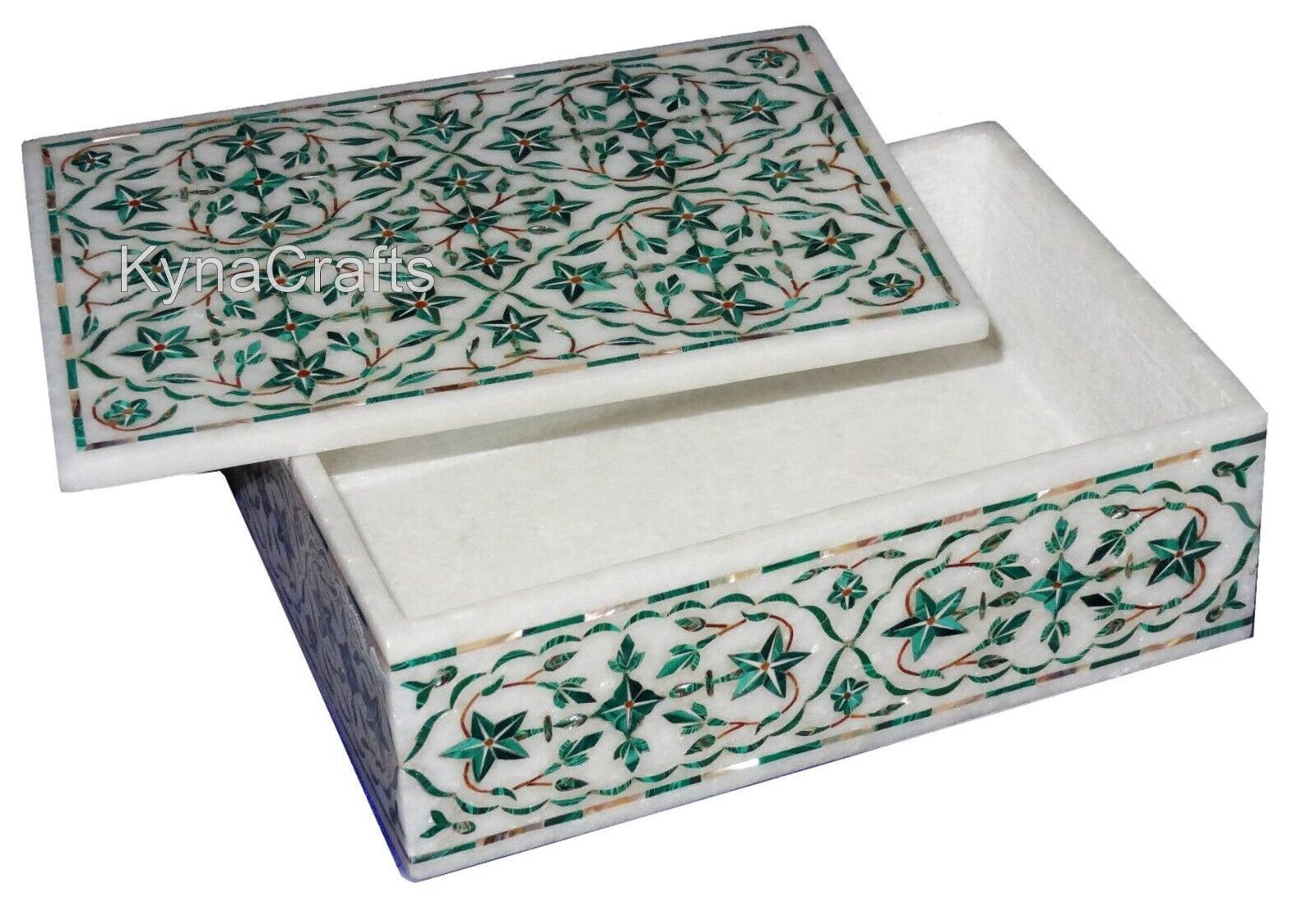 Inlaid with Malachite Stone Jewelry Box Rectangle Marble Office Accessories Box