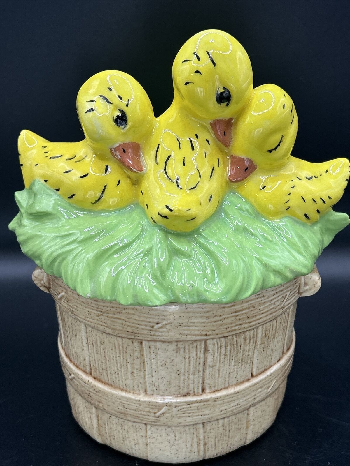Vtg mold Ducklings Duck Ceramic Lid Candy Dish Cottagecore Farm Easter