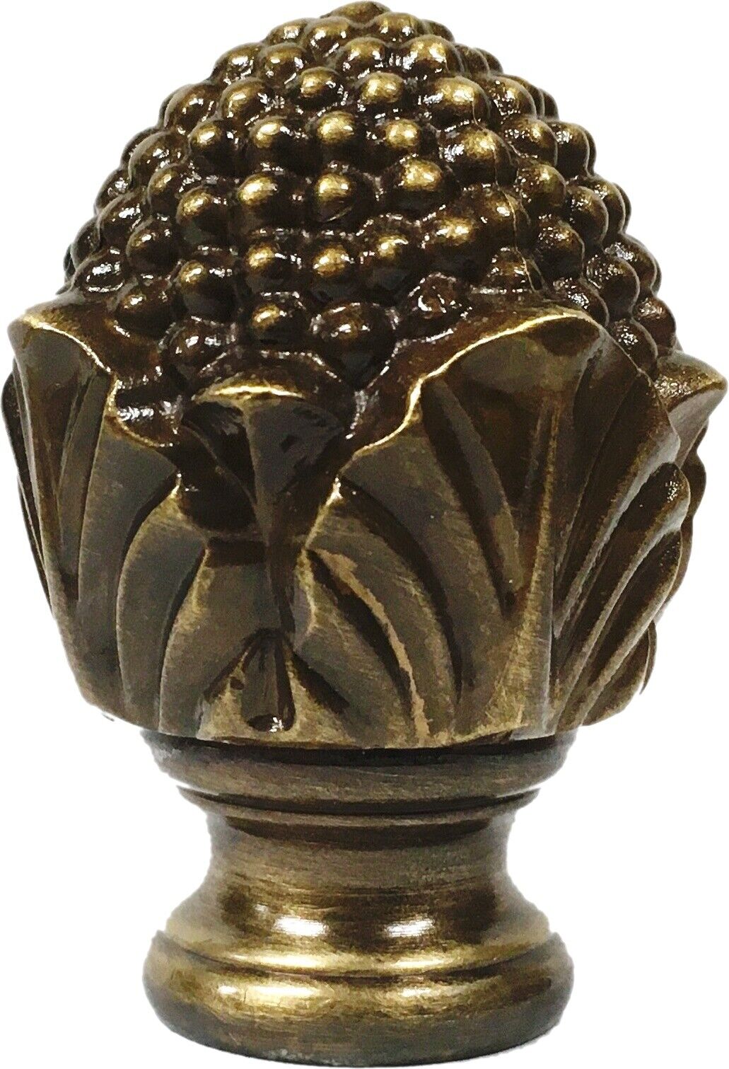 Lamp Finial-Solid Cast Brass FLOWER BUD-Highly Detailed, Dual Thread, Antq.Brass