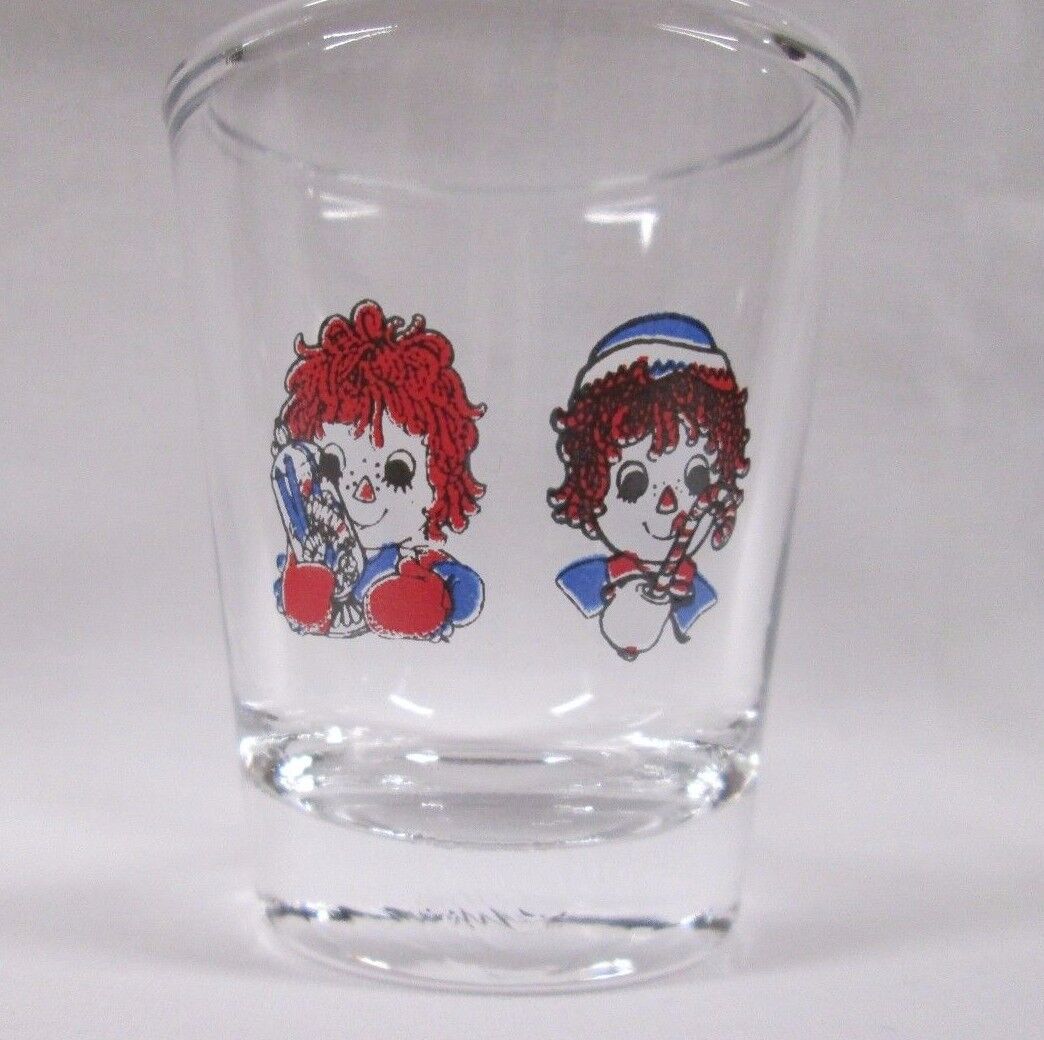Raggedy Ann & Andy  Images on Clear Shot Glass