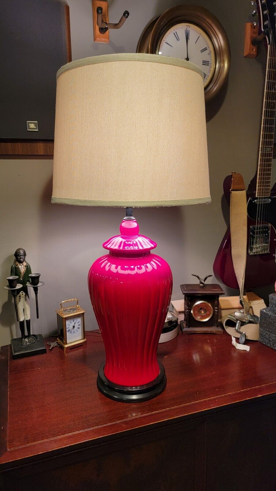 Postmodern Table Lamp Red Ceramic Pottery Ginger Jar 30\