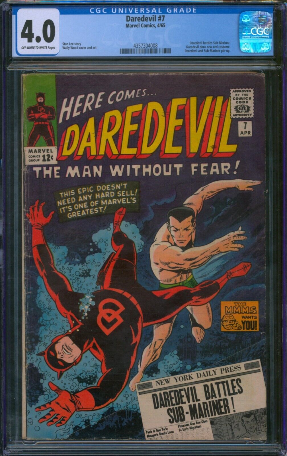 DAREDEVIL #7 ⭐ CGC 4.0 ⭐ 1st Red Costume vs. Sub-Mariner Marvel Comic 1965
