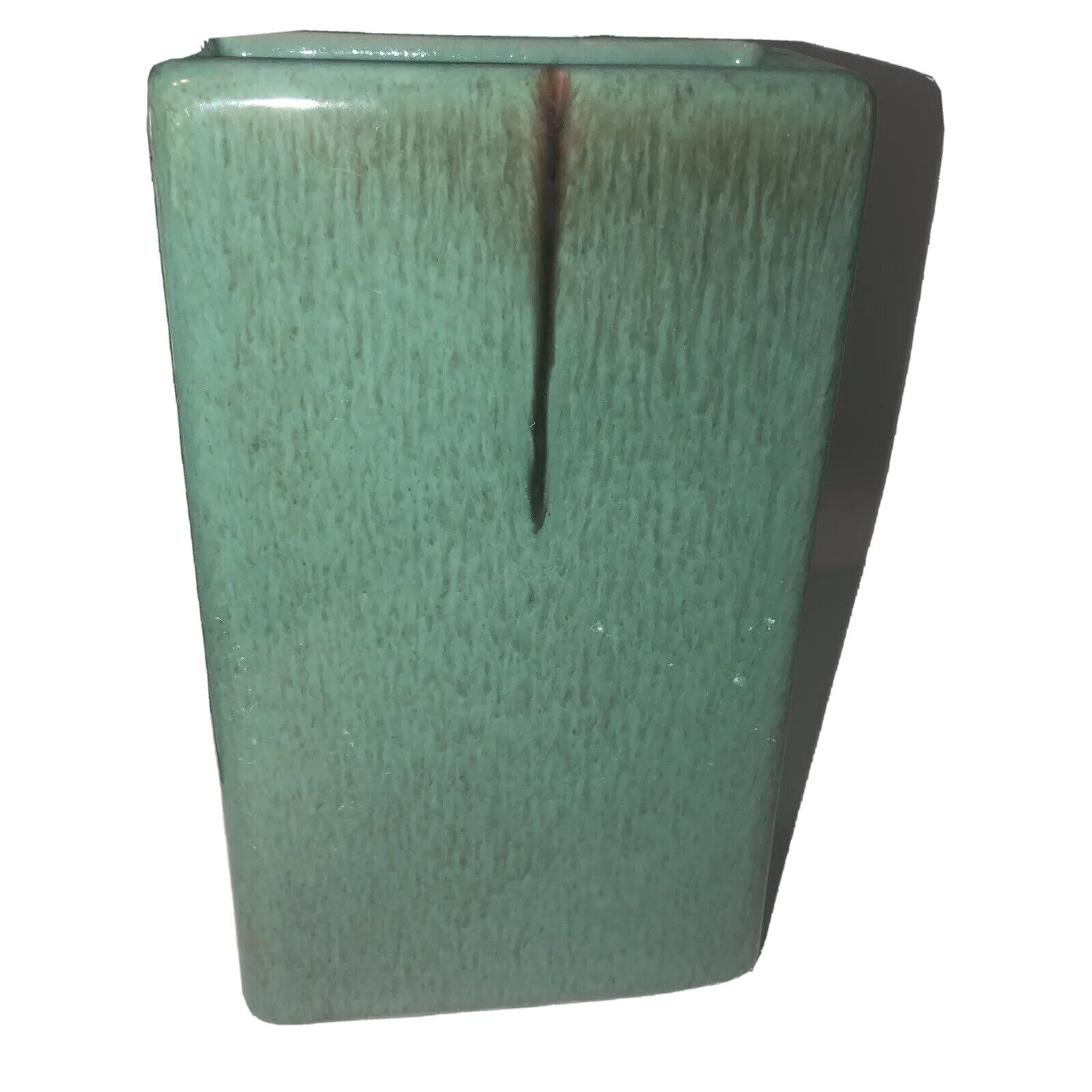 Vintage Gonder Pottery Vase Green Blue Speckles USA Nice