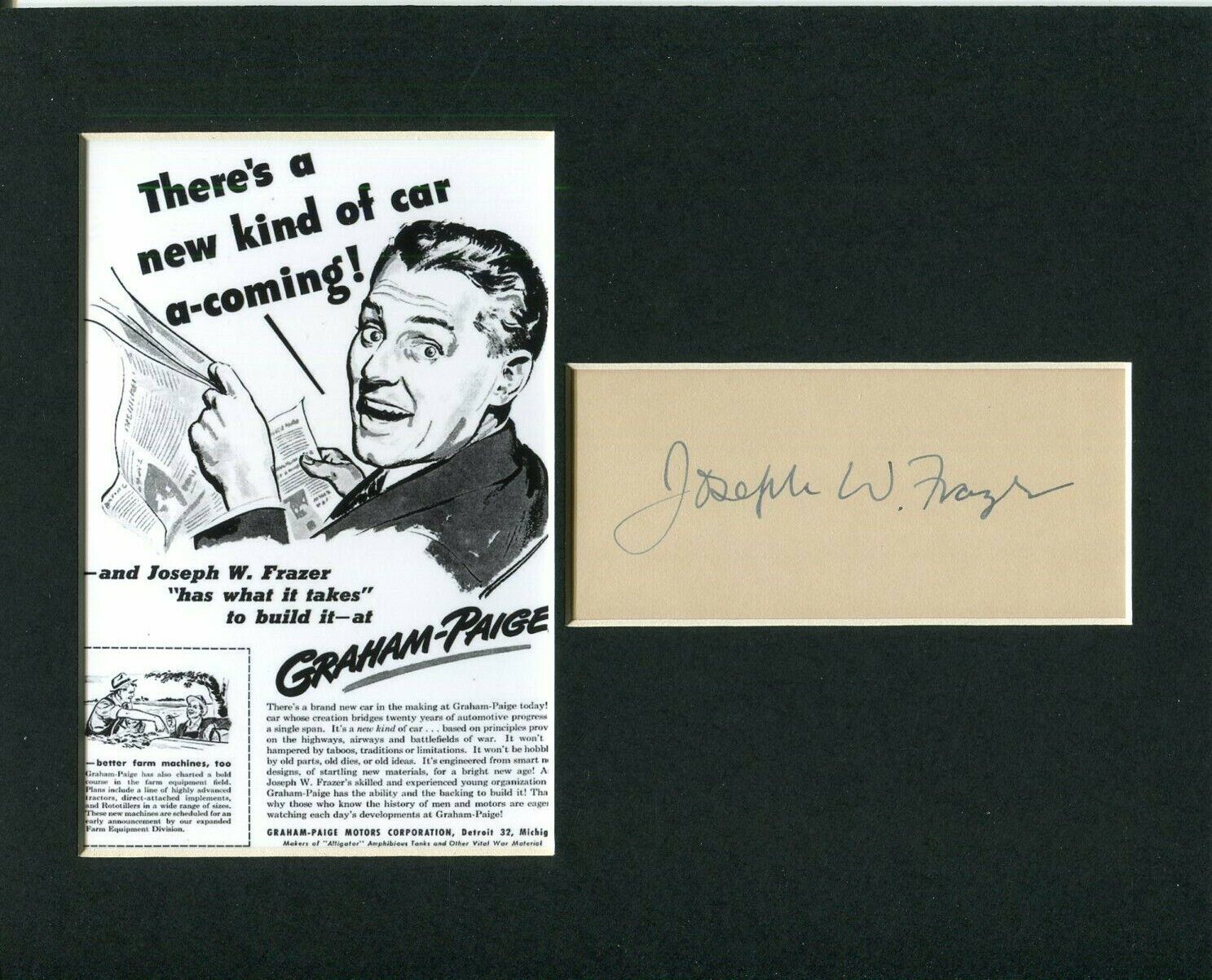 Joseph W. Frazer Graham-Paige Chrysler Willys Signed Autograph Photo Display JSA