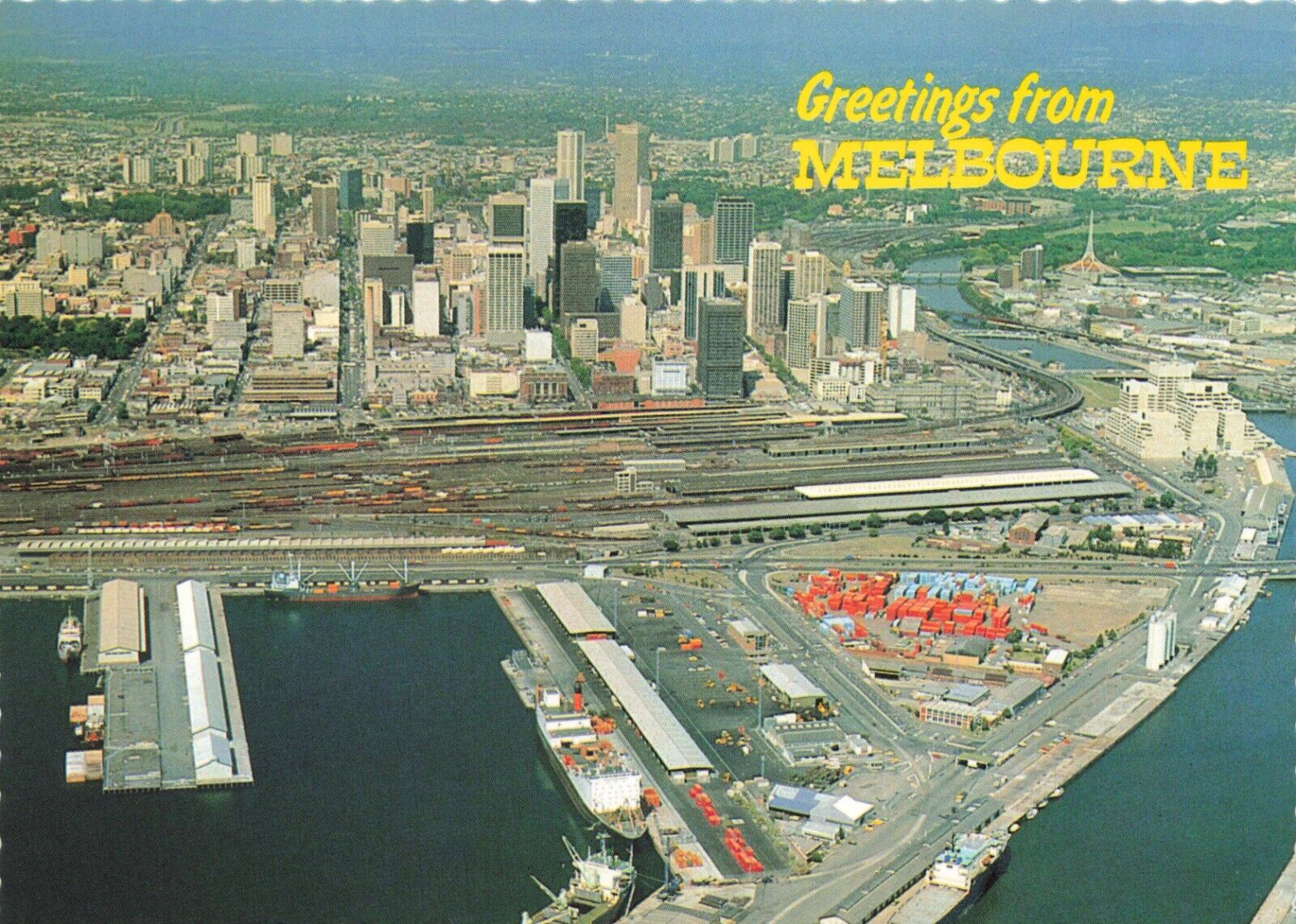 Postcard Australia Melbourne Victoria Capital Docks Skyline Skyscrapers Aerial