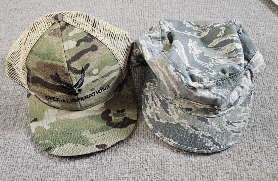 Lot of 2 Military Hats Air Force Spec Ops Special Operation & Utility Cap Camo