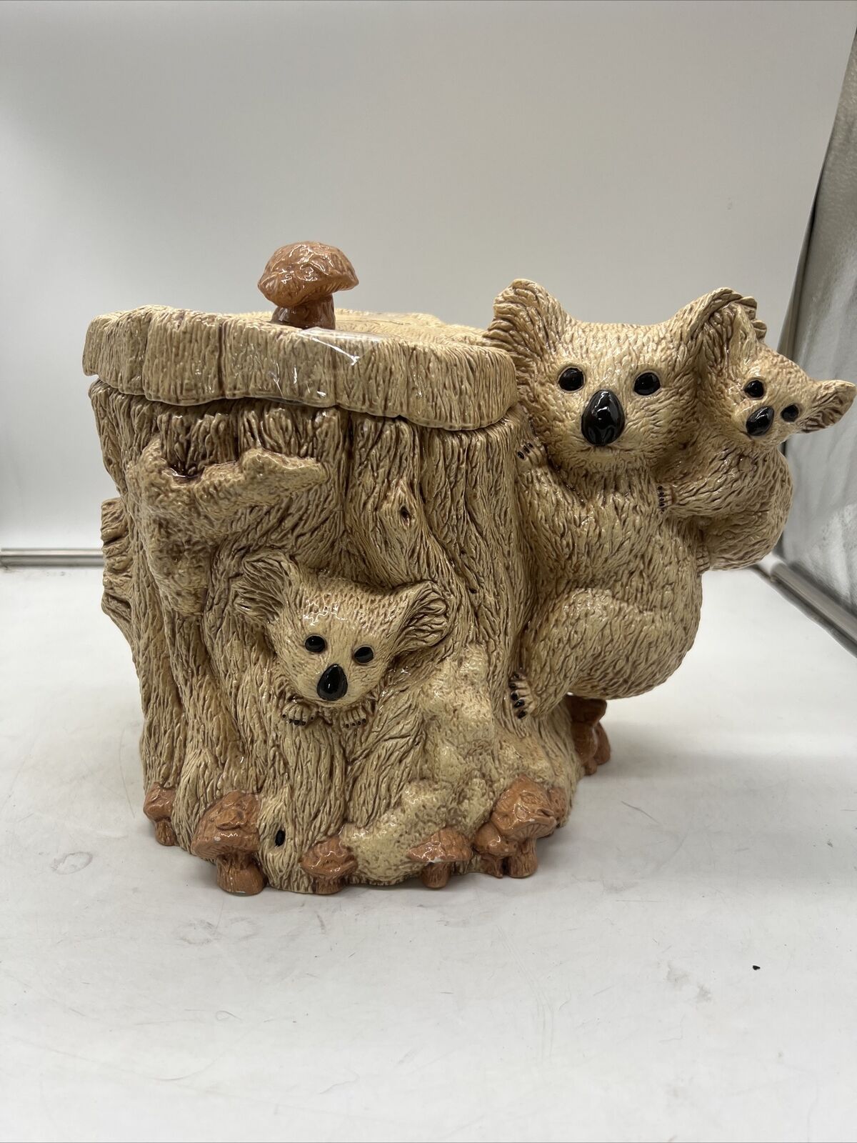 Vintage Ceramic Koala Bear Bamboo Tree Mushroom Cookie Jar Canister