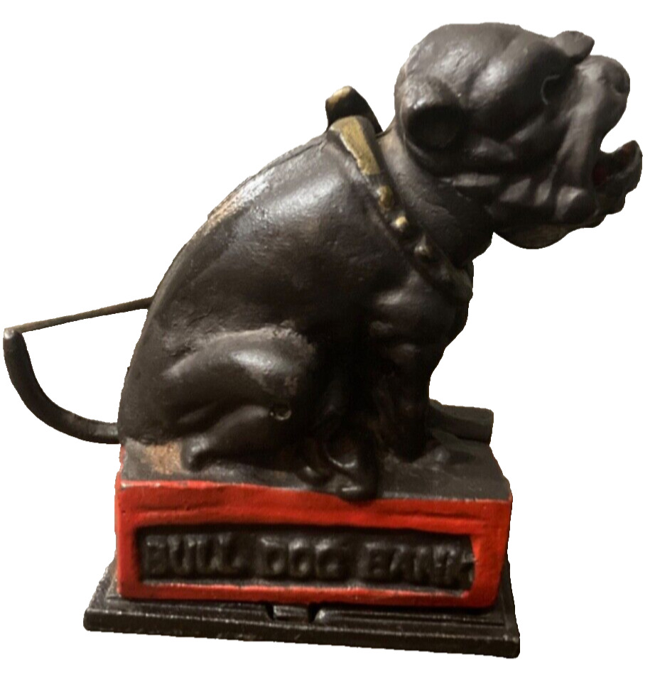 Vintage Antique Cast Iron Bull Dog Bank