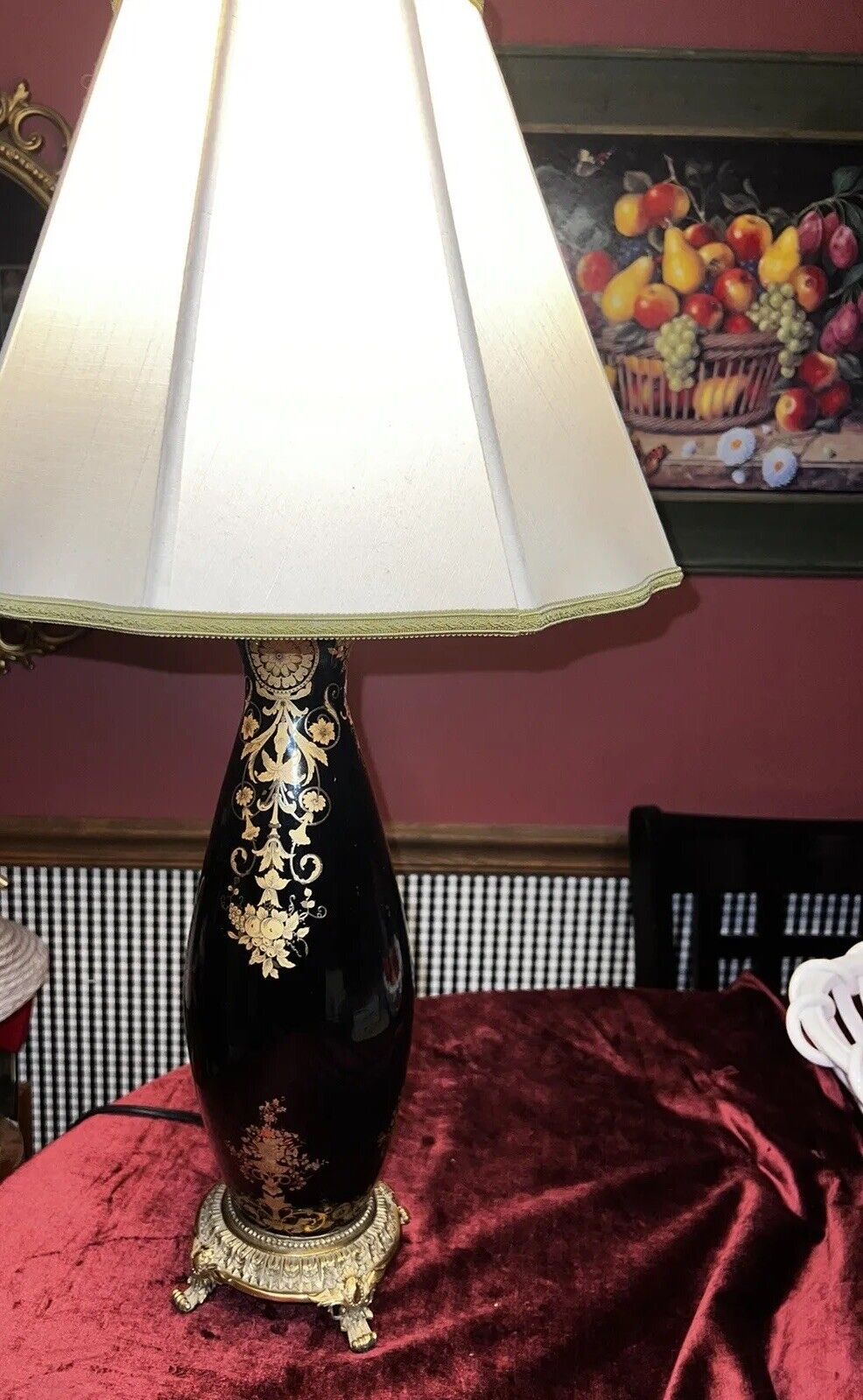 Rare  WILDWOOD TABLE LAMP Chinese Vintage Black Mirrored & Gold￼ Exquisite 